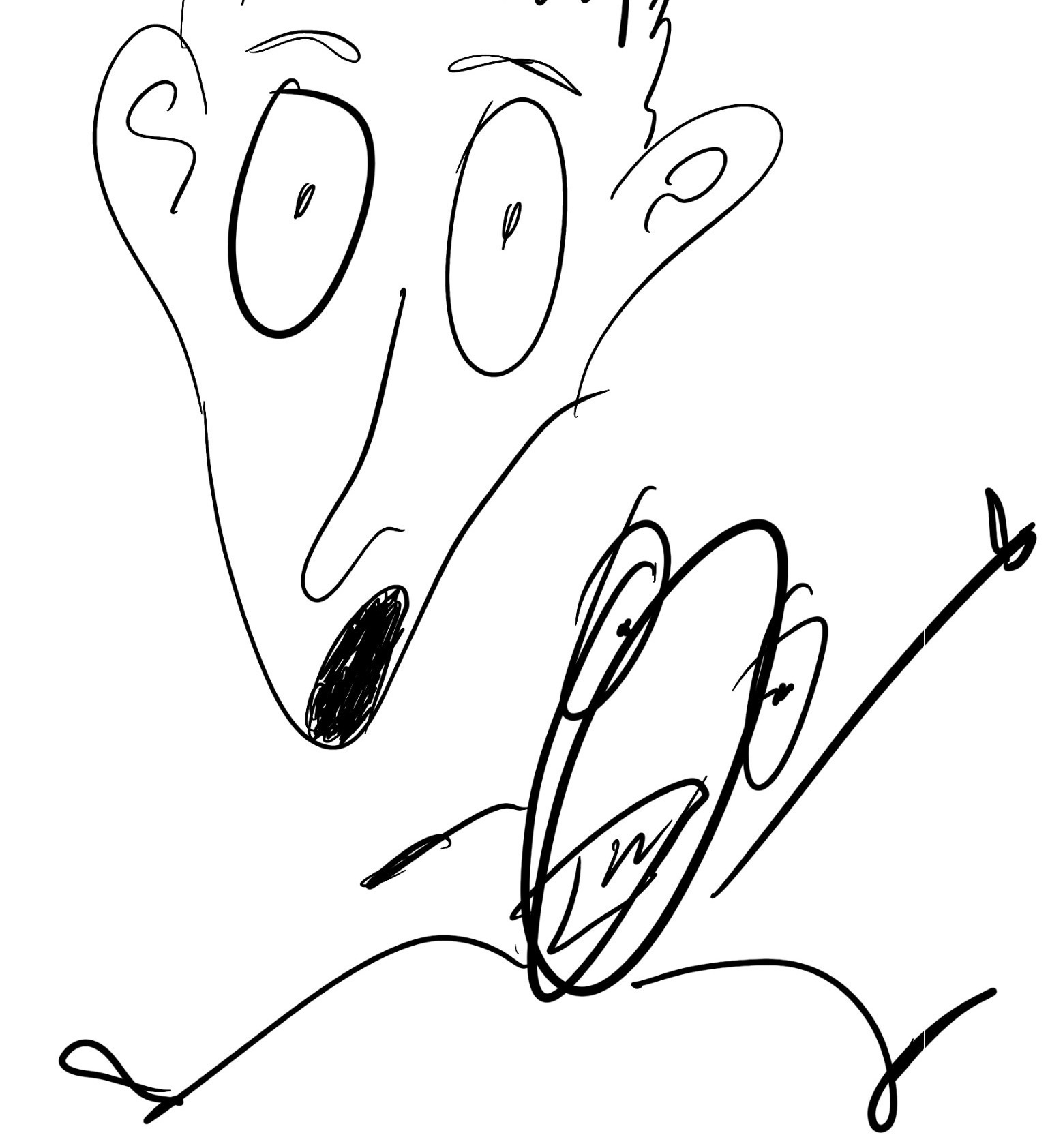 An abstract drawn character pointing out